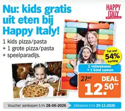 Albert Heijn Kids gratis uit eten bij Happy Italy aanbieding