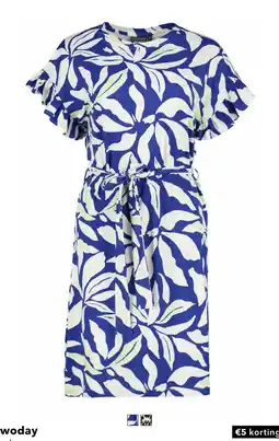 Scapino TwoDay dames jurk met bladerenprint blauw wit aanbieding