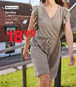 Scapino TwoDay dames jurk met ajour details taupe aanbieding