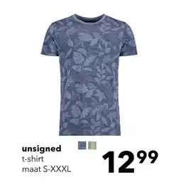 Scapino Unsigned heren T-shirt met bladerenprint blauw aanbieding