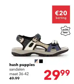 Scapino Hush Puppies leren dames sandalen beige blauw aanbieding