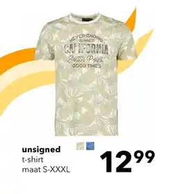 Scapino Unsigned heren T-shirt met bladerenprint groen aanbieding