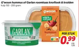 Dekamarkt G'woon hummus of Garlan roomkaas knoflook & kruiden aanbieding