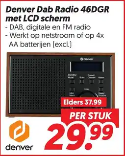 Dekamarkt Denver Dab Radio 46DGR met LCD scherm aanbieding