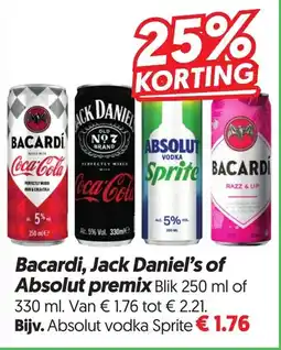 Dekamarkt Bacardi, Jack Daniel's of Absolut premix aanbieding