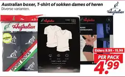 Dekamarkt Australian boxer, T-shirt of sokken dames of heren aanbieding