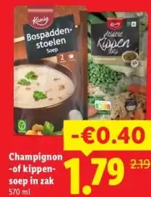Lidl Champignon -of kippen- soep in zak aanbieding