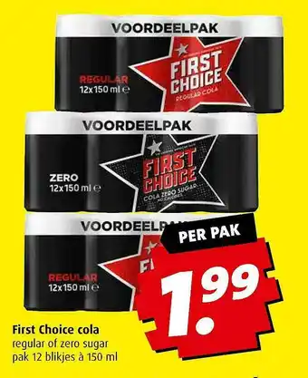 Boni First Choice Cola Regular Of Zero Sugar aanbieding