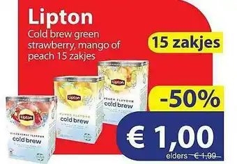 Die Grenze Lipton Cold Brew Green Strawberry, Mango Of Peach 15 Zakjes aanbieding