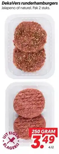 Dekamarkt Deka Vers runderhamburgers Jalapeno of naturel. aanbieding