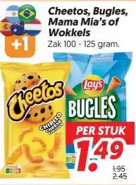 Dekamarkt Cheetos, Bugles, Mama Mia's of Wokkels aanbieding