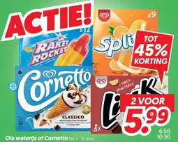 Dekamarkt Ola waterijs of Cornetto aanbieding