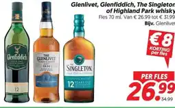 Dekamarkt Glenlivet, Glenfiddich, The Singleton of Highland Park whisky aanbieding