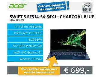 Informatique Acer Swift 5 SF514-54-54XJ - Charcoal Blue NX.AHFEH.002 Laptop aanbieding