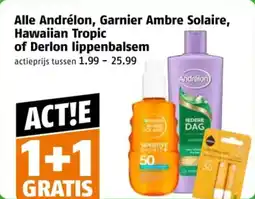 Poiesz Alle Andrélon, Garnier Ambre Solaire, Hawaiian Tropic of Derlon lippenbalsem aanbieding