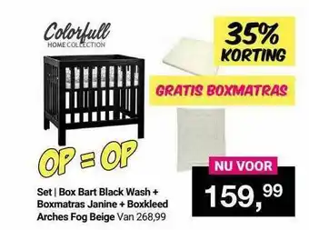 Van Asten BabySuperstore Set | Box Bart Black Wash + Boxmatras Janine + Boxkleed Arches Fog Beige 35% Korting aanbieding