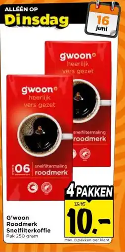 Vomar Voordeelmarkt G'woon Roodmerk Snelfilterkoffie aanbieding