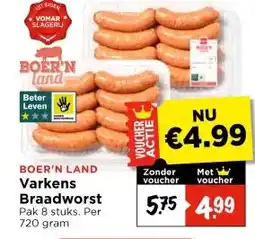 Vomar Voordeelmarkt BOER'N LAND Varkens Braadworst aanbieding