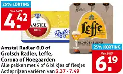 Hoogvliet Amstel Radler 0.0 of Grolsch Radler, Leffe, Corona of Hoegaarden aanbieding