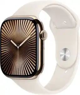 MediaMarkt Apple Watch Series 10 GPs + Cellular 46mm Starlight Sport Band S/m Smartwatch Gold aanbieding