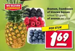 Nettorama Bramen, frambozen of blauwe bessen schaal of Ananas aanbieding