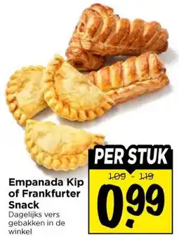 Vomar Voordeelmarkt Empanada Kip of Frankfurter Snack aanbieding