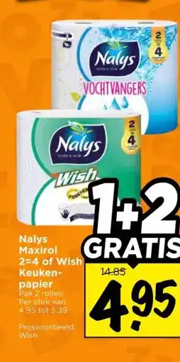 Vomar Voordeelmarkt Nalys Maxirol 2=4 of Wish Keuken- papier Pak 2 rollen. aanbieding