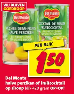 Nettorama Del Monte halve perziken of fruitcocktail op siroop aanbieding