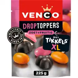 Jumbo Venco Droptoppers Zoet & Frutig met Tikkels XL 225 g aanbieding