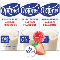 Jumbo Optimel Langlekker Drinkyoghurt Aardbei Framboos 0% Vet 6 x 200 ml aanbieding