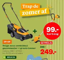 Welkoop Stiga accu combideal gazonmaaier + grastrimmer aanbieding