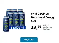 Plein.nl 6x NIVEA Men Douchegel Energy 500 aanbieding