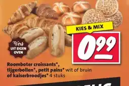 Nettorama Roomboter croissants*, tijgerbollen*, petit pains* wit of bruin of kaiserbroodjes* 4 stuks aanbieding