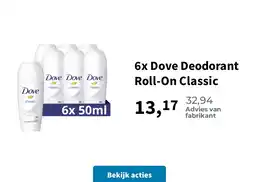 Plein.nl 6x Dove Deodorant Roll-On Classic aanbieding