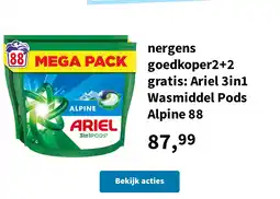 Plein.nl nergens goedkoper2+2 gratis: Ariel 3in1 Wasmiddel Pods Alpine 88 aanbieding