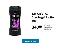 Plein.nl 12x Axe 3in1 Douchegel Excite 400 aanbieding