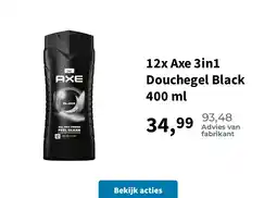 Plein.nl 12x Axe 3in1 Douchegel Black 400 ml aanbieding
