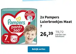 Plein.nl 2x Pampers Luierbroekjes Maat 7 aanbieding