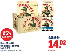 Makro Birra Moretti multipacks of krat incl. 0.0% aanbieding