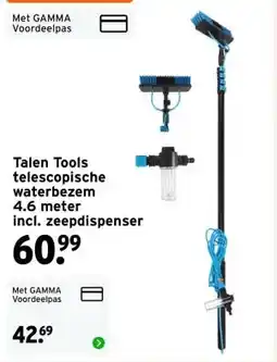 GAMMA Talen Tools telescopische waterbezem 4.6 meter incl. zeepdispenser aanbieding