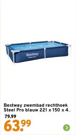 GAMMA Bestway zwembad rechthoek Steel Pro blauw 221 x 150 x 43 cm aanbieding
