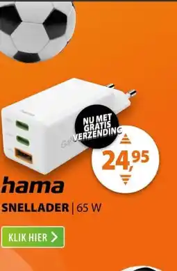 Expert Hama Fast Charger 2x USB-C PD 1x USB-A QC Mini-Charger 65 W Wit aanbieding