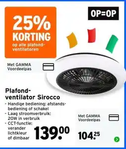 GAMMA Plafond- ventilator Sirocco aanbieding