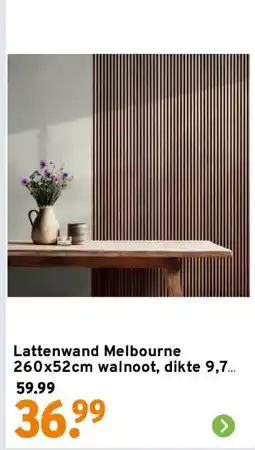 GAMMA Lattenwand Melbourne 260x52cm walnoot, dikte 9,7 mm 2 stuks aanbieding