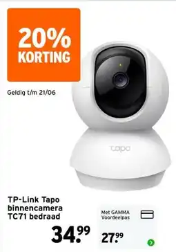 GAMMA TP-Link Tapo binnencamera TC71 bedraad aanbieding