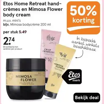 Etos Etos Home Retreat hand- crèmes en Mimosa Flower body cream aanbieding