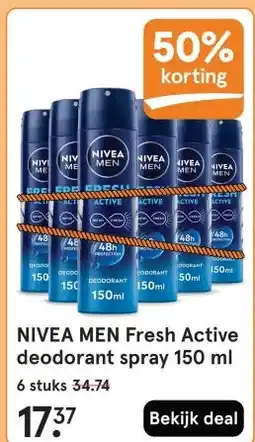 Etos NIVEA MEN Fresh Active deodorant spray aanbieding