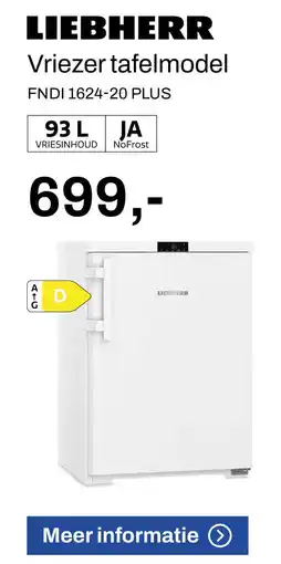 De Witgoed Specialist Liebherr Vriezer tafelmodel aanbieding