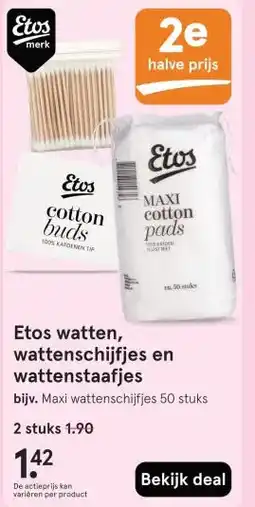Etos Etos watten, wattenschijfjes en wattenstaafjes aanbieding