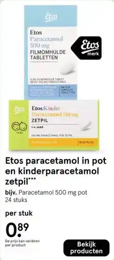 Etos Etos paracetamol in pot en kinderparacetamol zetpil aanbieding